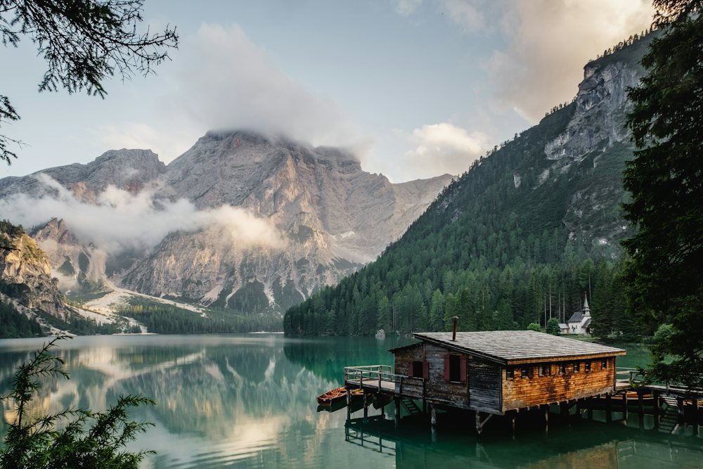 Mountain lake and surrounding terrain